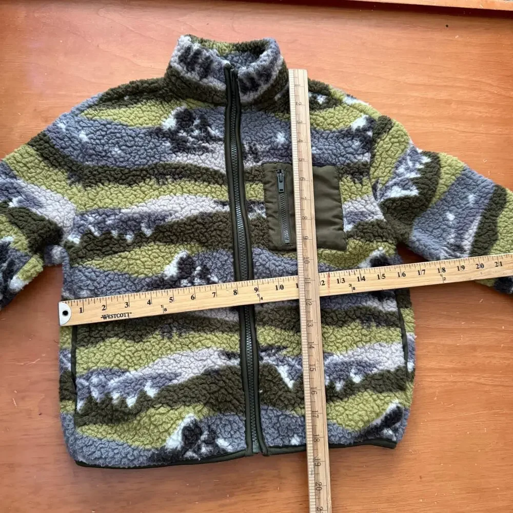 Old Navy Fleece Sherpa Zip Up Jacket Boys 8 Smoky Mountain Green Camo